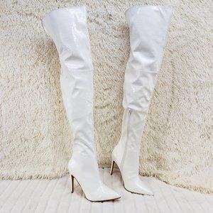 Croc Patent Wide Top Thigh High Boots